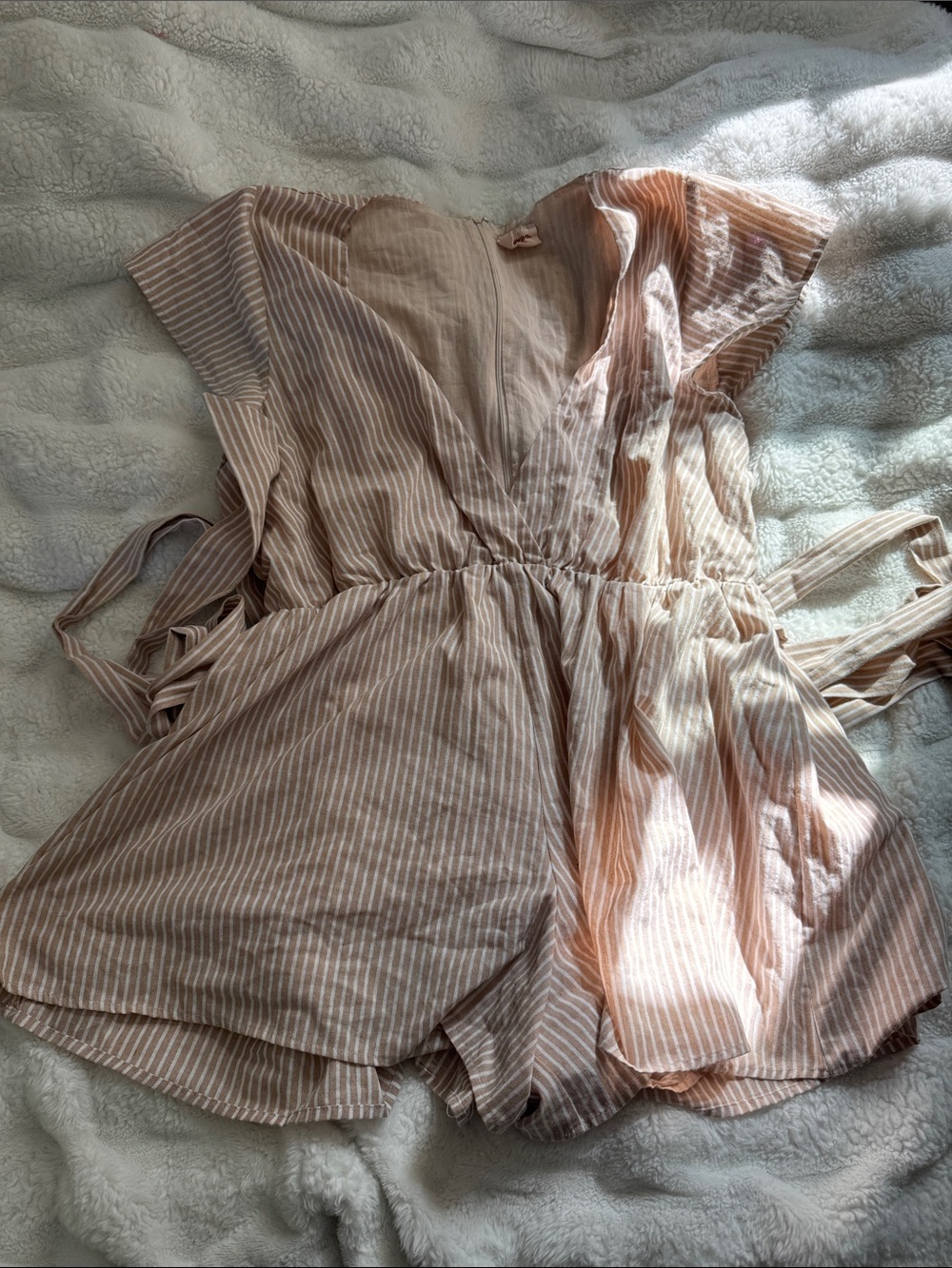 Showpo Beige & White Striped Tie-Waist Romper